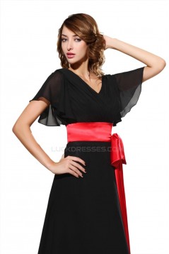 A-Line Short Sleeve Long Black Chiffon Prom Evening Formal Party Dresses ED010473
