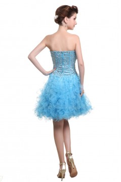 A-Line Strapless Beaded Short Blue Prom Evening Formal Party Dresses ED010476