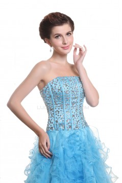 A-Line Strapless Beaded Short Blue Prom Evening Formal Party Dresses ED010476