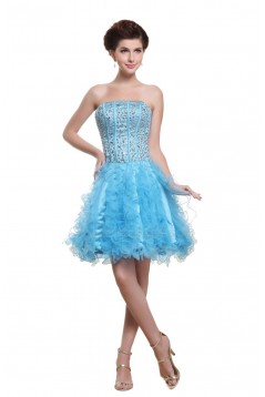 A-Line Strapless Beaded Short Blue Prom Evening Formal Party Dresses ED010476