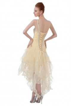 A-Line One-Shoulder Beaded Short Yellow Prom Evening Formal Party Dresses ED010484