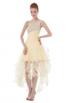 A-Line One-Shoulder Beaded Short Yellow Prom Evening Formal Party Dresses ED010484