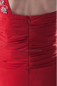 A-Line One-Shoulder Long Red Beaded Chiffon Prom Evening Formal Party Dresses ED010485