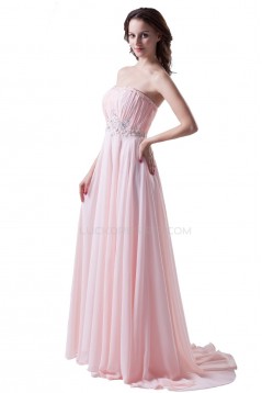 A-Line Strapless Beaded Long Pink Chiffon Prom Evening Formal Party Dresses ED010486