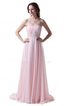 A-Line Strapless Beaded Long Pink Chiffon Prom Evening Formal Party Dresses ED010486