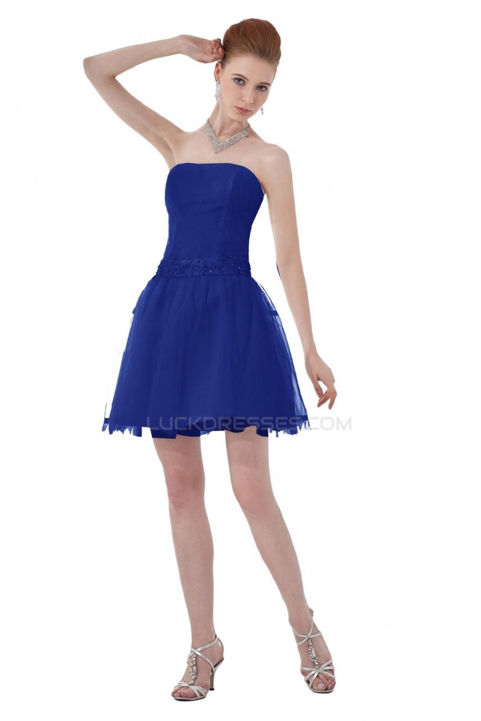 A-Line Strapless Short Blue Prom Evening Formal Party Dresses ED010487