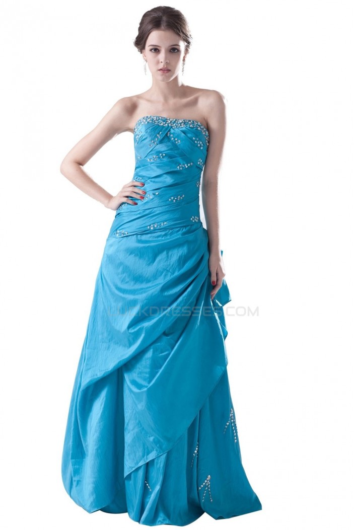A-Line Strapless Beaded Long Blue Prom Evening Formal Party Dresses ED010492