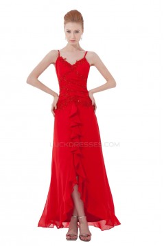 A-Line Spaghetti Strap Long Red Chiffon Prom Evening Formal Party Dresses ED010495