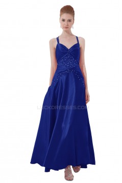 A-Line Spaghetti Strap Beaded Long Blue Prom Evening Formal Party Dresses ED010500