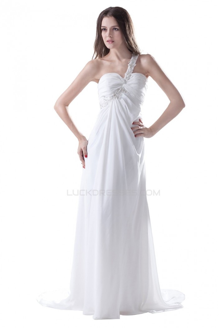 Empire One-Shoulder Long White Chiffon Prom Evening Formal Party Dresses/Maternity Evening Dresses ED010508