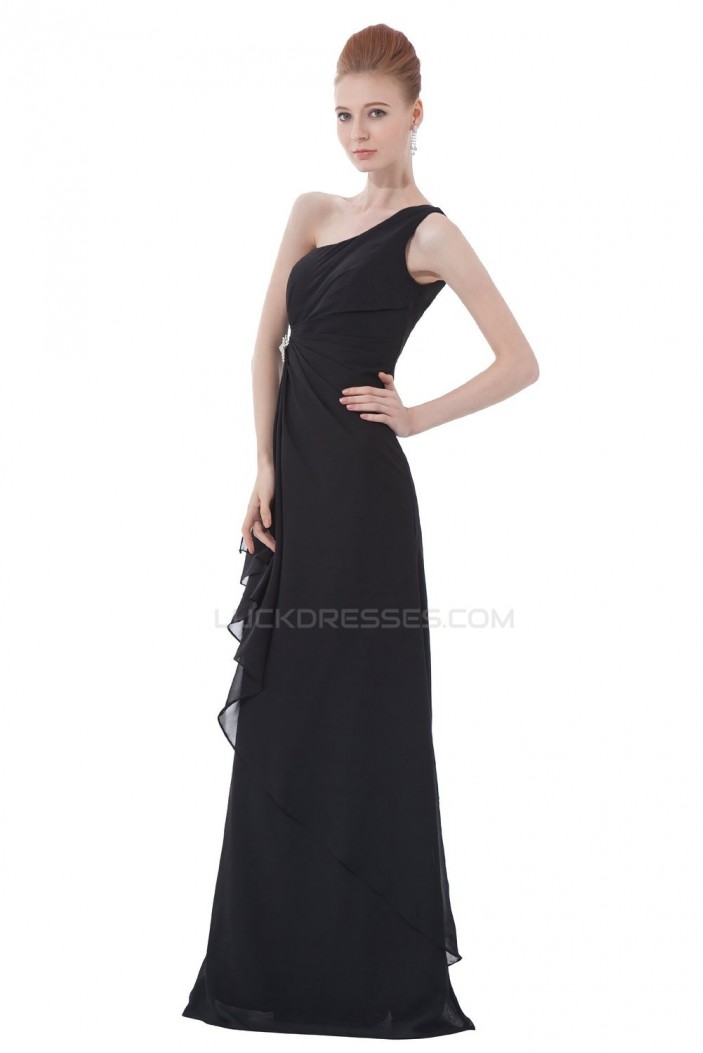 One-Shoulder Long Black Chiffon Prom Evening Formal Party Dresses ED010509