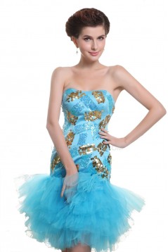 Short Strapless Blue Sequin Prom Evening Formal Party Dresses ED010511