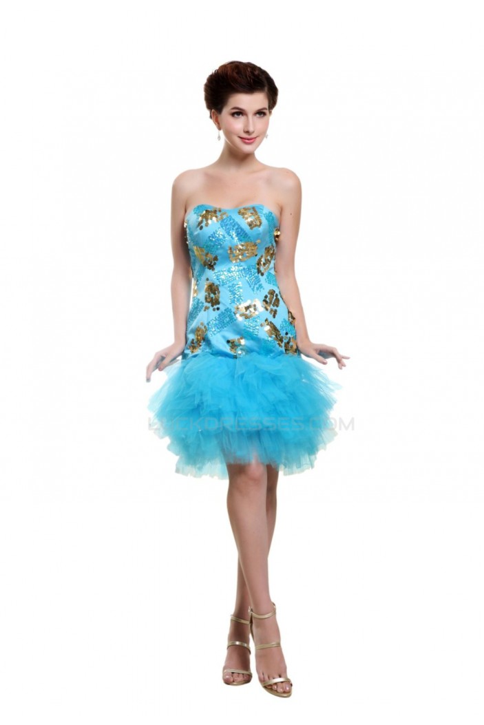 Short Strapless Blue Sequin Prom Evening Formal Party Dresses ED010511