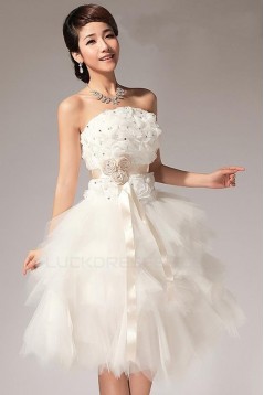 A-Line Strapless Short White Prom Evening Formal Party Dresses ED010521