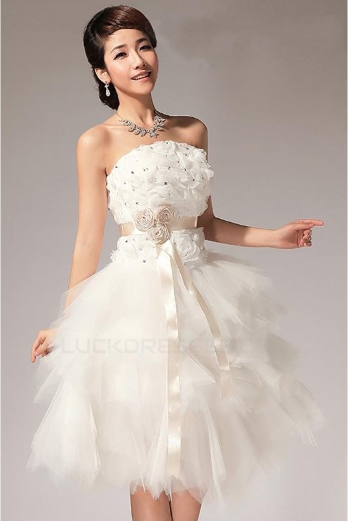 A-Line Strapless Short White Prom Evening Formal Party Dresses ED010521