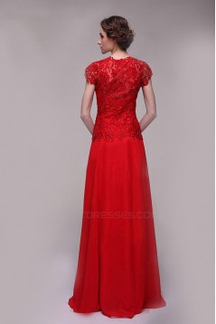 A-Line Long Beaded Red Chiffon Prom Evening Formal Party Dresses ED010527