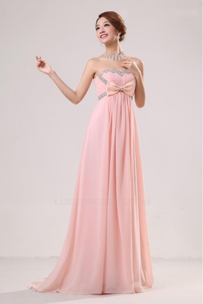 Empire Strapless Beaded Long Chiffon Prom Evening Formal Party Dresses/Maternity Evening Dresses ED010528