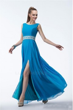 A-Line Beaded Long Blue Chiffon Prom Evening Formal Party Dresses ED010539