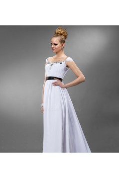A-Line Cap Sleeve Beaded Long White Chiffon Prom Evening Formal Party Dresses ED010548