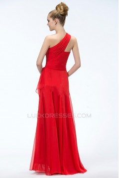 A-Line One-Shoulder Long Red Chiffon Prom Evening Formal Party Dresses ED010551