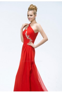 A-Line One-Shoulder Long Red Chiffon Prom Evening Formal Party Dresses ED010551