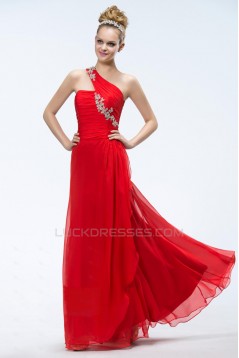 A-Line One-Shoulder Long Red Chiffon Prom Evening Formal Party Dresses ED010551