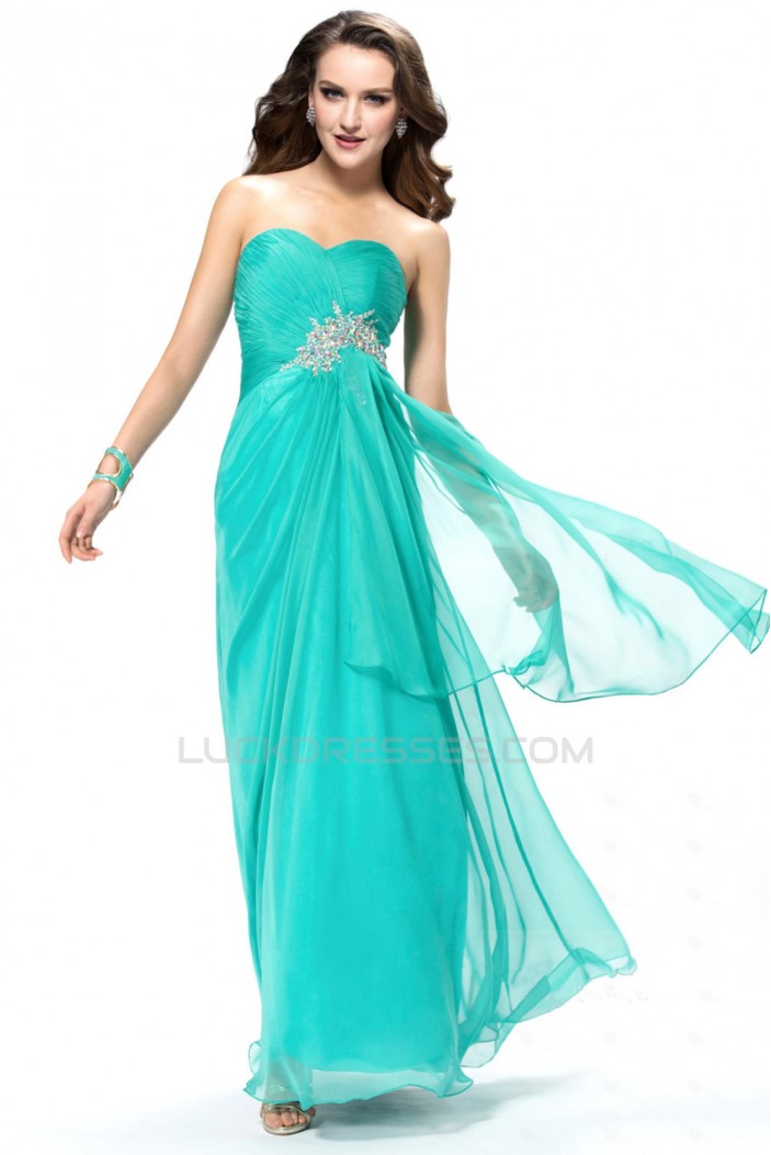 Sheath/Column Sweetheart Beaded Blue Long Chiffon Prom Evening Formal Party Dresses ED010557