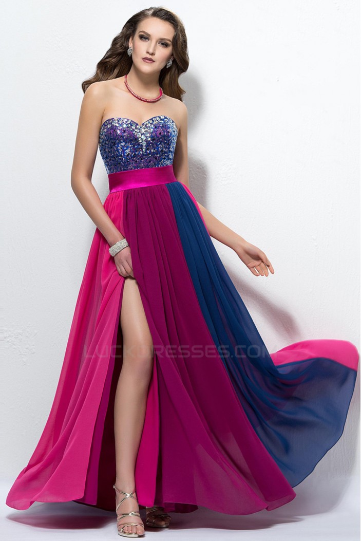 A-Line Sweetheart Beaded Long Chiffon Prom Evening Formal Party Dresses ED010560