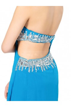 Sheath/Column Sweetheart Long Blue Beaded Prom Evening Formal Party Dresses ED010564