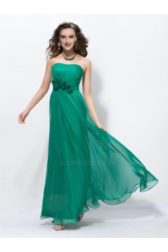 Sheath/Column Strapless Long Green Chiffon Prom Evening Formal Party Dresses ED010568