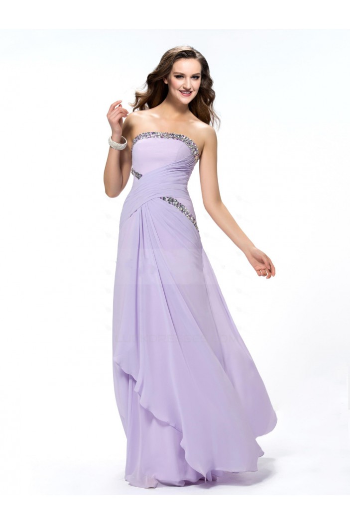 A-Line Strapless Beaded Long Chiffon Prom Evening Formal Party Dresses ED010569