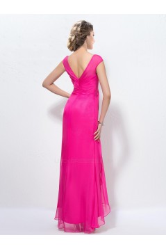 Sheath V-Neck Long Pink Beaded Chiffon Prom Evening Formal Party Dresses ED010574