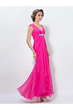 Sheath V-Neck Long Pink Beaded Chiffon Prom Evening Formal Party Dresses ED010574