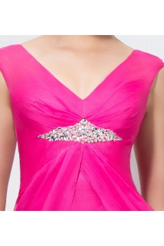 Sheath V-Neck Long Pink Beaded Chiffon Prom Evening Formal Party Dresses ED010574