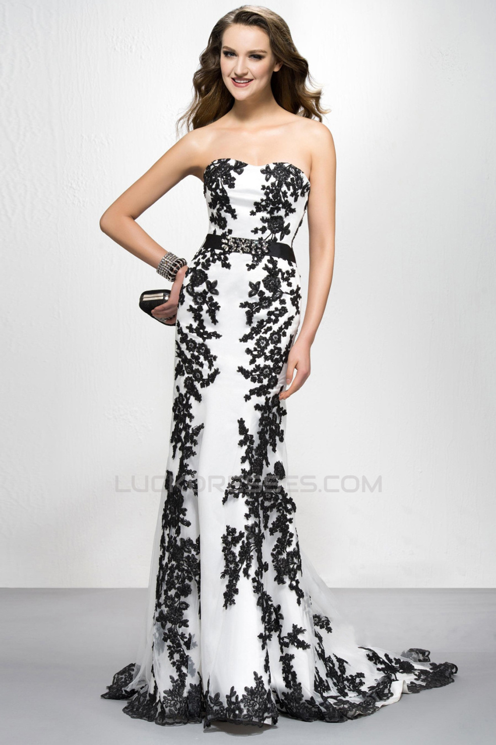 Elegant White and Black Tulle Party Dress, Black Evening Gowns, Black –  Cutedressy