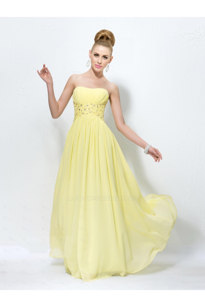 A-Line Strapless Beaded Long Chiffon Prom Evening Formal Party Dresses ED010578