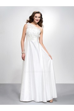 A-Line One-Shoulder Long White Prom Evening Formal Party Dresses ED010583