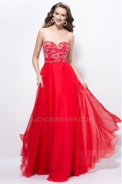 A-Line Sweetheart Beaded Long Red Chiffon Prom Evening Formal Party Dresses ED010593