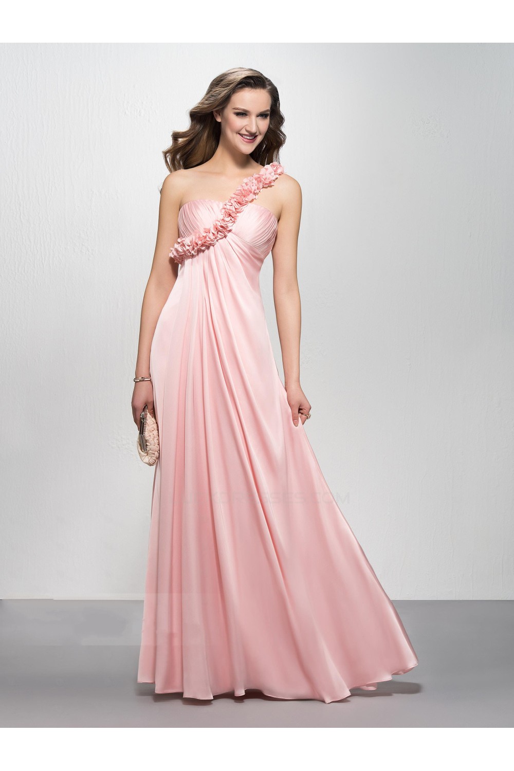 Empire One-Shoulder Long Pink Prom Evening Formal Party Dresses ...