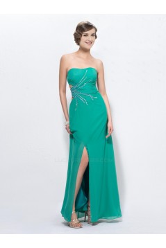 Sheath Strapless Split-Front Beaded Long Chiffon Prom Evening Formal Party Dresses ED010603