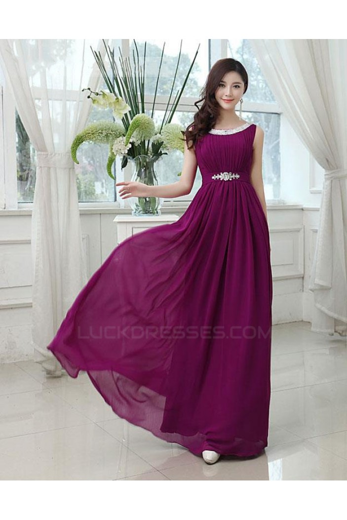 A-Line Bateau Beaded Purple Long Chiffon Prom Evening Formal Party Dresses ED010619