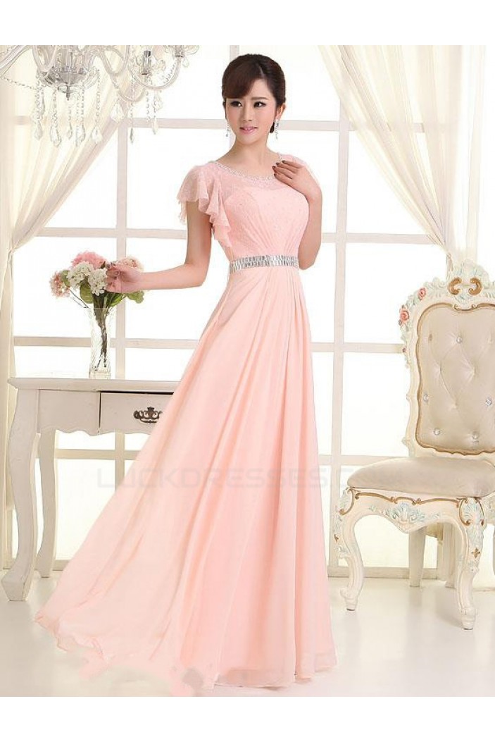 A-Line One-Shoulder Beaded Long Pink Lace and Chiffon Prom Evening Formal Party Dresses ED010621