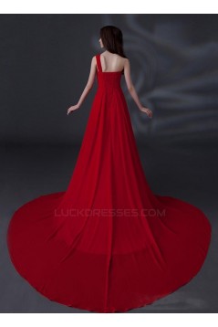 A-Line One-Shoulder Long Red Chiffon Prom Evening Formal Party Dresses ED010622
