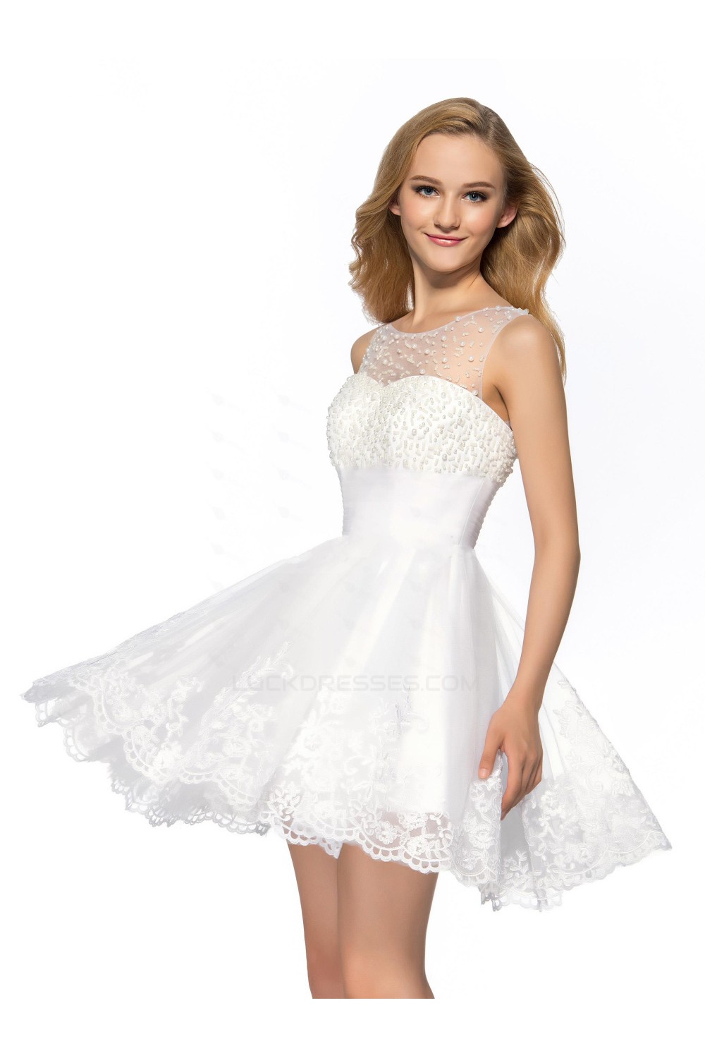 ALine Short Beaded White Prom Evening Cocktail Party