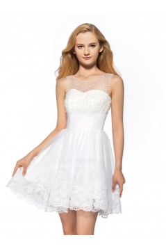 A-Line Short Beaded White Prom Evening Cocktail Homecoming Party Dresses ED010640