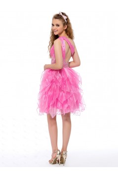 One-Shoulder Beaded Short Pink Prom Evening Formal Party Dresses ED010645