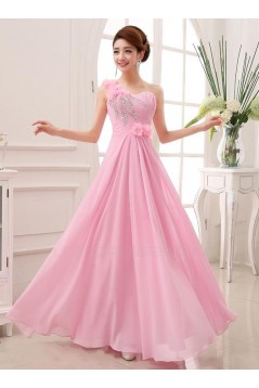 A-Line One-Shoulder Beaded Long Chiffon Prom Evening Formal Party Dresses ED010647