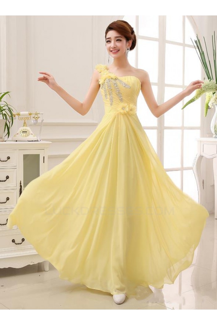 A-Line One-Shoulder Beaded Long Chiffon Prom Evening Formal Party Dresses ED010647