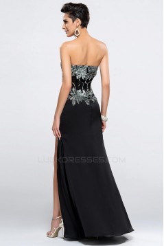 Sheath Sweetheart Split-Front Beaded Black Long Chiffon Prom Evening Formal Party Dresses ED010648