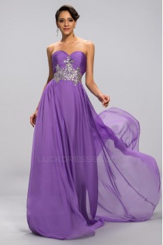 A-Line Sweetheart Beaded Long Purple Chiffon Prom Evening Formal Party Dresses ED010680